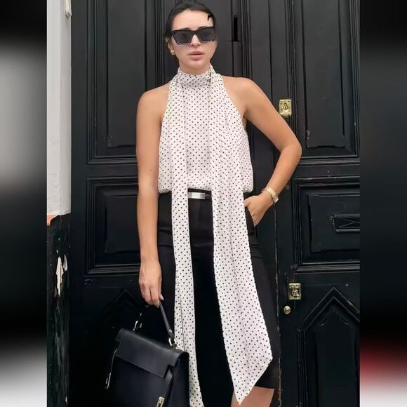 NWT ZARA ZW COLLECTION POLKA DOT HALTER TOP - Picture 4 of 14